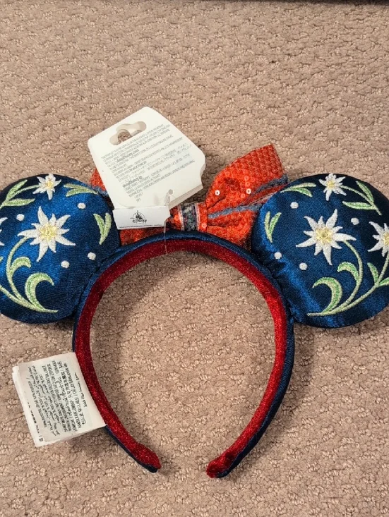 Disney Parks Epcot Embroidered Navy Floral Minnie Ears Sequin Bow - Picture 4 of 6